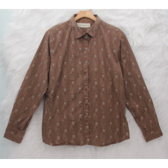 Bit & Bridle Tops - Bit & Bridle Women's XL Brown Button Equestrian Western Cowboy Floral Cotton Bld